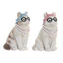 Figura Decorativa Home ESPRIT Azul Blanco Rosa Gato 13,5 X 13 X 19,5 CM (2 Unidades)