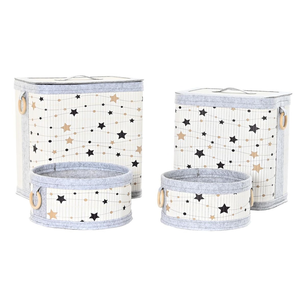 Set of Baskets DKD Home Decor White Black Grey Golden Bamboo Stars 41 x 31 x 42 cm 4 Pieces