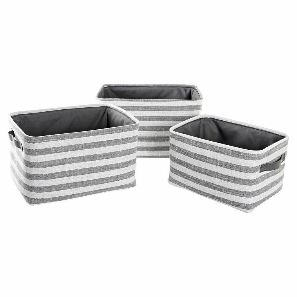 Basket set DKD Home Decor White Grey Stripes 42 x 32 x 25 cm 3 Pieces