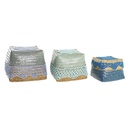 Set of decorative boxes DKD Home Decor Blue Turquoise Natural Light grey Bamboo Boho