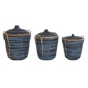 Juego de Cestas DKD Home Decor Azul Negro (3 Piezas)