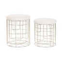 Footrest DKD Home Decor Beige Golden Metal Polyester White Modern (38 x 38 x 44 cm) (35 x 35 x 40 cm)