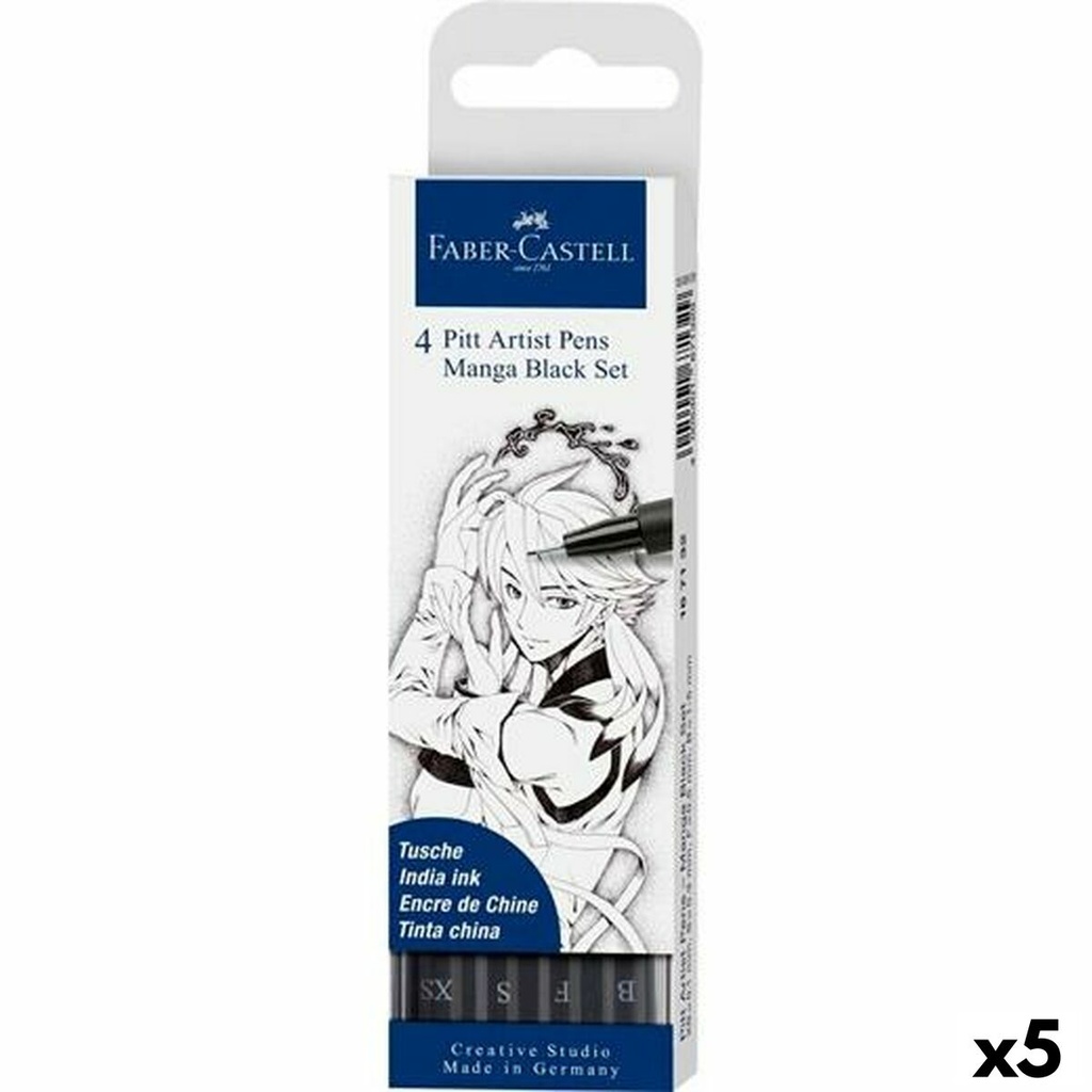 Set de Rotuladores Faber-Castell Pitt Artist Cómic, dibujo y manga Estuche Negro (5 Unidades)