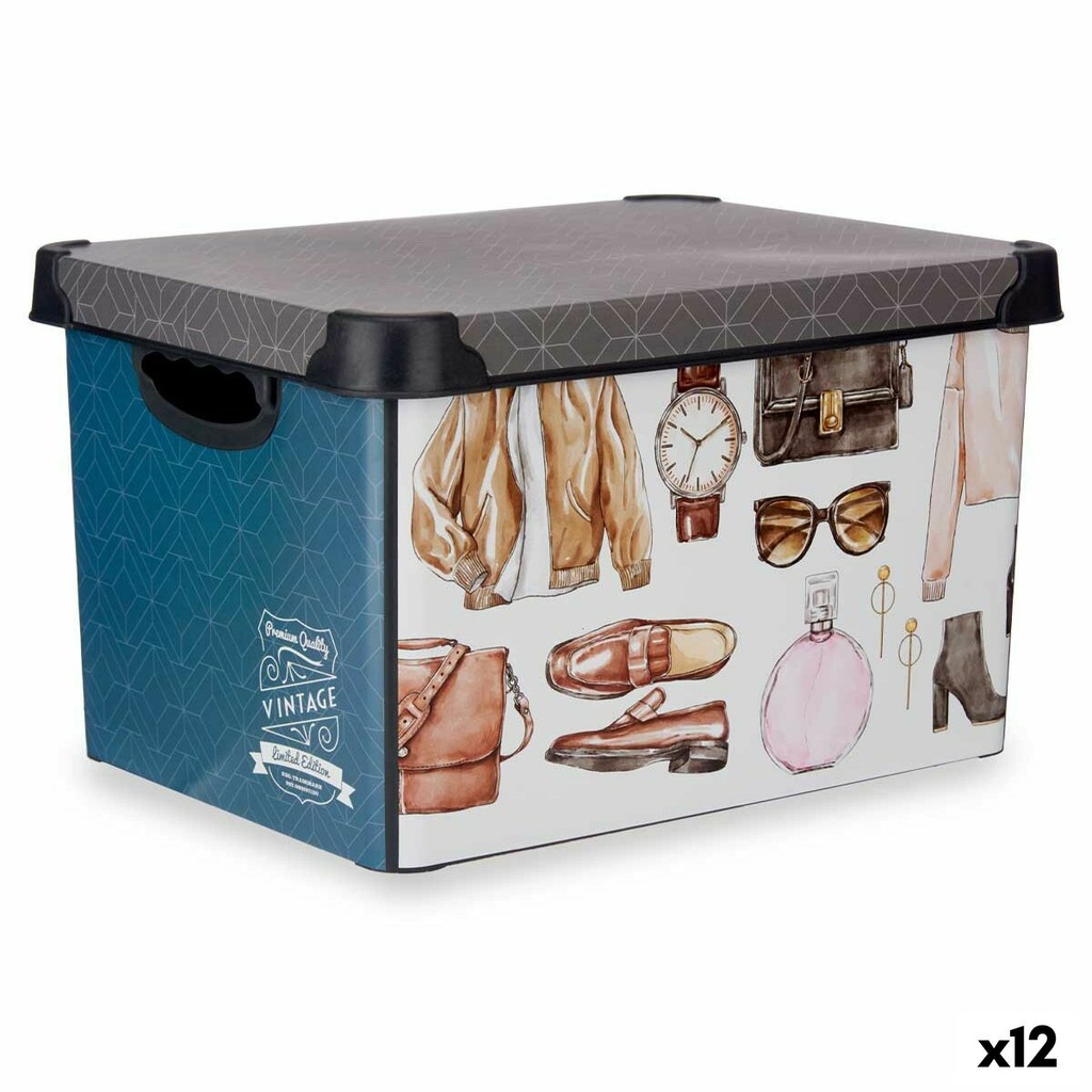 Caja de Almacenaje Kipit Vintage Plástico Vintage 22 L 30 x 23,5 x 40 cm Con asas (12 Unidades)