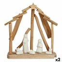 Belén de Navidad Cerámica Marrón Blanco 2 Unidades 25 x 28 x 10 cm Natural Madera (2 Unidades)