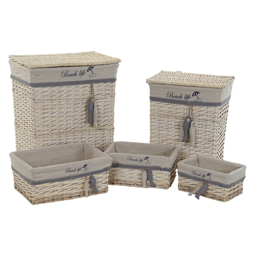 Juego de Cestas DKD Home Decor Azul Beige Espirales Mediterráneo 47 x 35 x 56 cm 5 Piezas