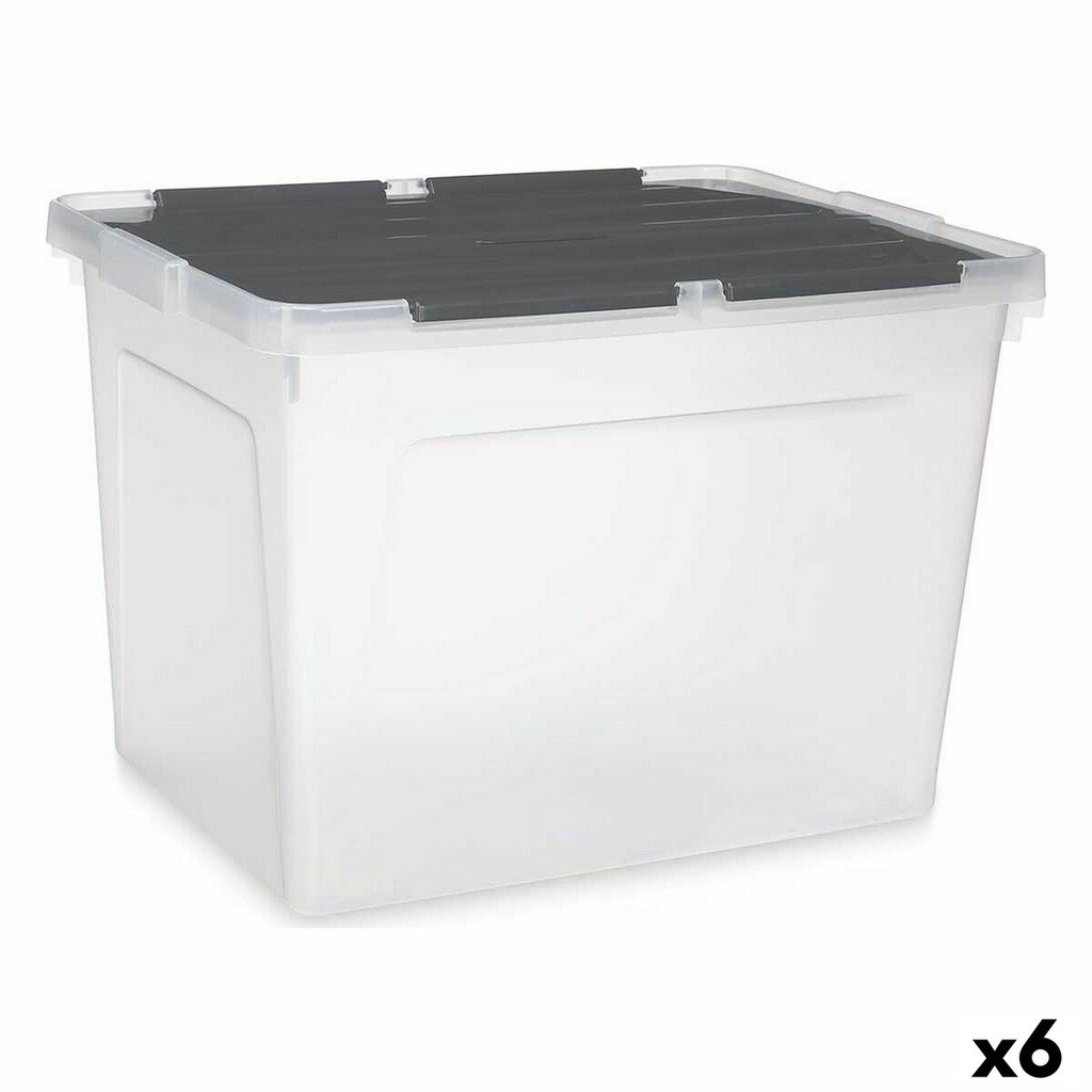 Caja de Almacenaje con Tapa Kipit 87953 Transparente Antracita Plástico 48 L (6 Unidades)