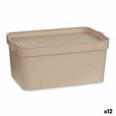 Caja de Almacenaje con Tapa Kipit TP594-3 Beige Plástico 7,5 L 21,5 x 14,5 x 32 cm (12 Unidades)