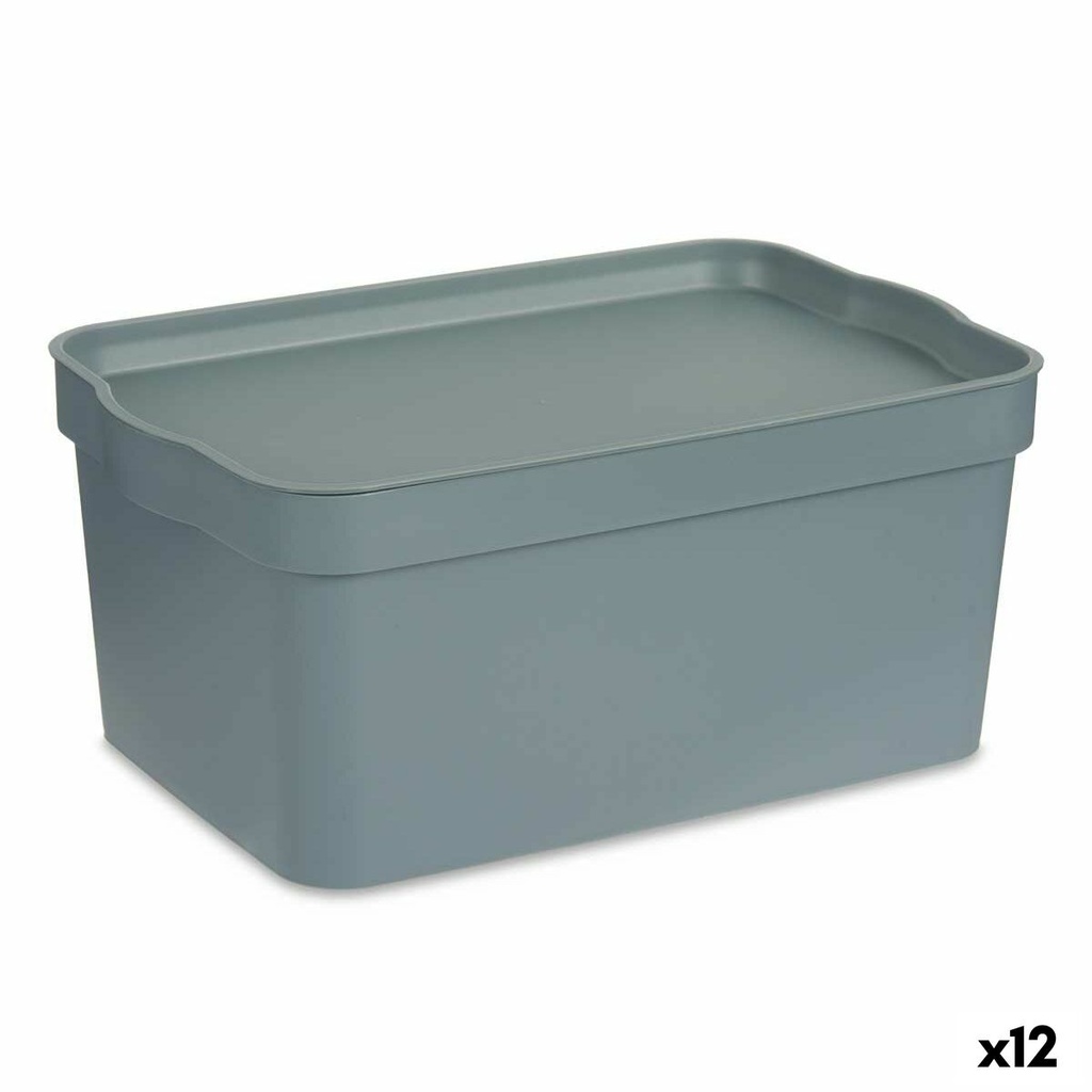 Caja de Almacenaje con Tapa Kipit TP594-2 Gris Plástico 7,5 L 21 x 14,2 x 32 cm (12 Unidades)