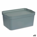 Caja de Almacenaje con Tapa Kipit TP594-2 Gris Plástico 7,5 L 21 x 14,2 x 32 cm (12 Unidades)