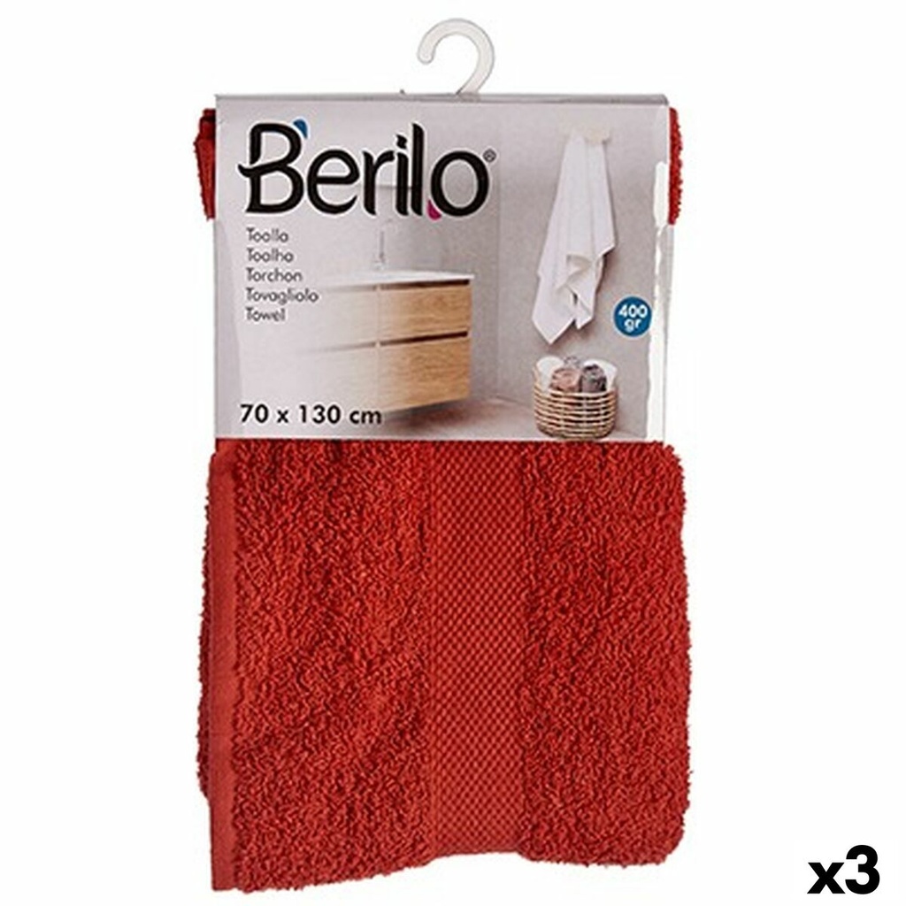 Toalla de baño Berilo 89666 Teja 80 % algodón 20 % Poliéster 70 x 130 cm (3 Unidades)