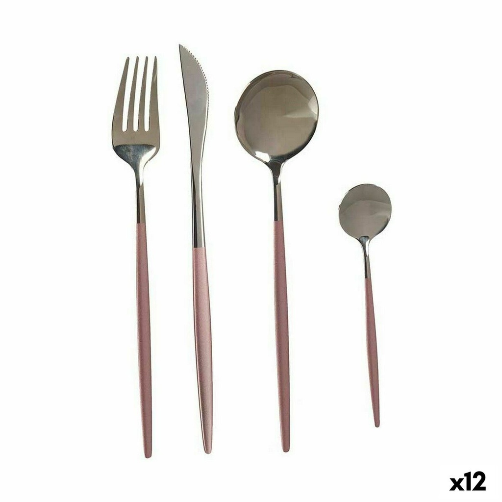 Set de Cubiertos Kinvara BST-CT022 Rosa Plateado Acero Inoxidable (12 Unidades)