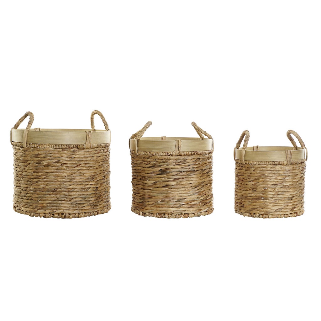 Juego de Cestas DKD Home Decor Marrón Natural Bambú Junco Tropical 35 x 35 x 30,5 cm 35 x 35 x 31 cm 3 Piezas