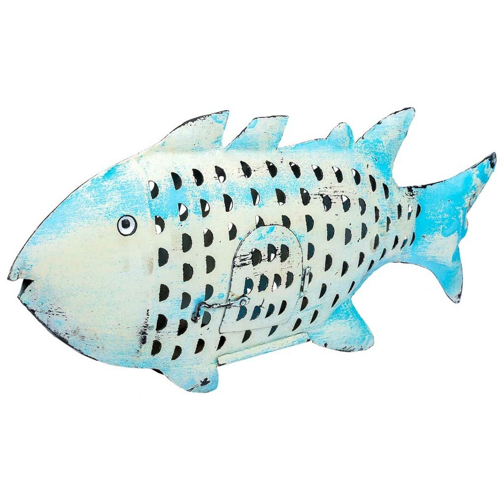 Portavelas Alexandra House Living Azul Madera de mango 10 x 28 x 62 cm Pez