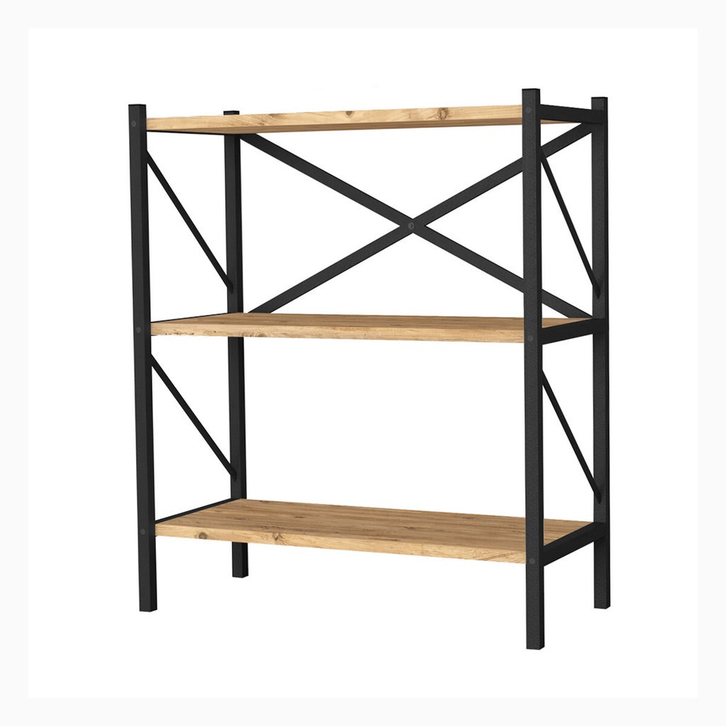 Librería Alexandra House Living Negro Roble Metal Madera MDP 66 x 85 x 34 cm industrial 3 Estantes