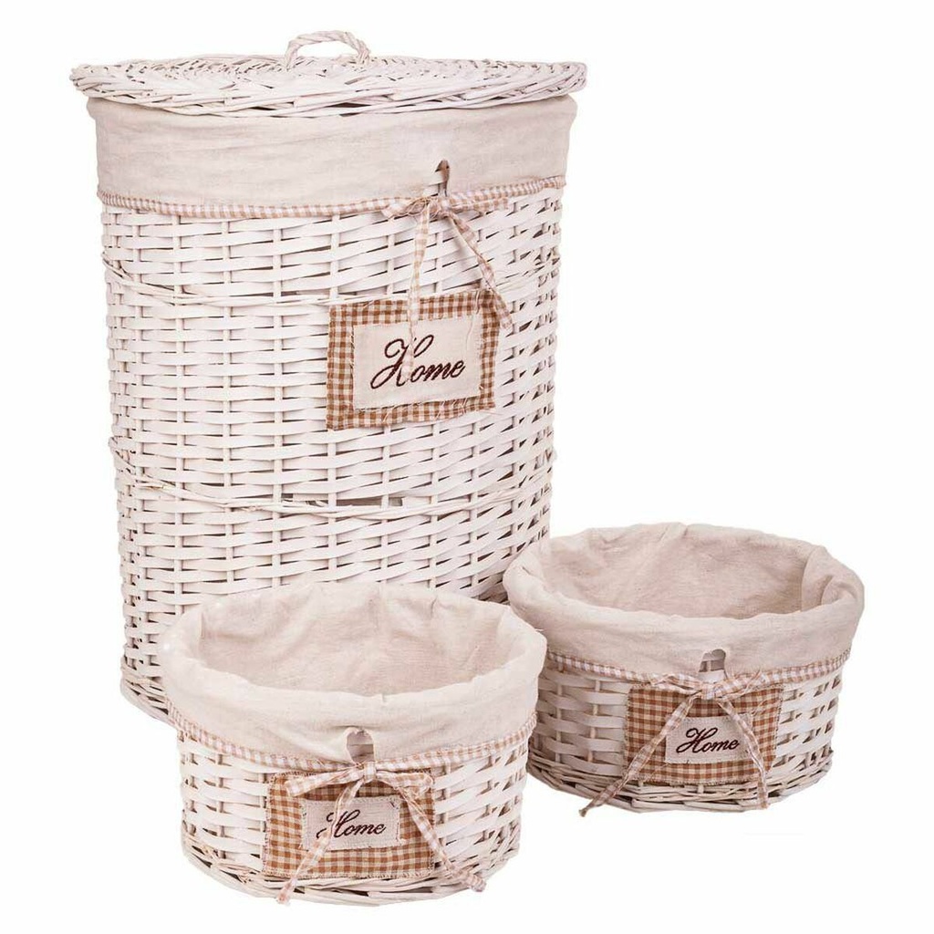 Laundry Basket Alexandra House Living White wicker Willow wood 44 x 58 x 44 cm 29 x 19 x 29 cm 3 Pieces