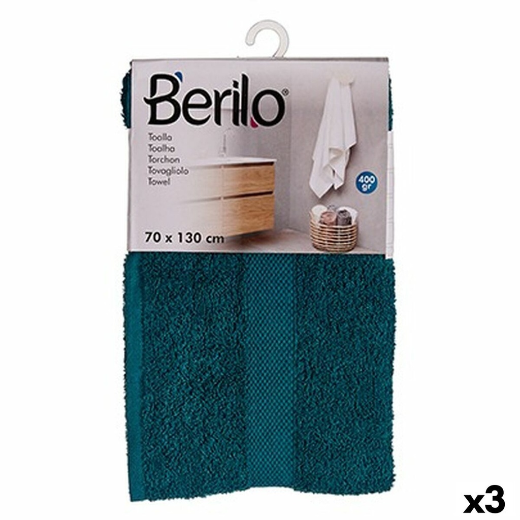 Toalla de baño Berilo 89674 Azul 80 % algodón 20 % Poliéster 70 x 130 cm (3 Unidades)