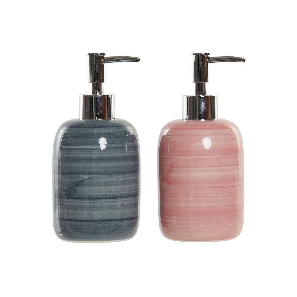 Soap Dispenser DKD Home Decor Blue Pink PVC Stoneware Scandinavian 8 x 8 x 16 cm (2 Units)