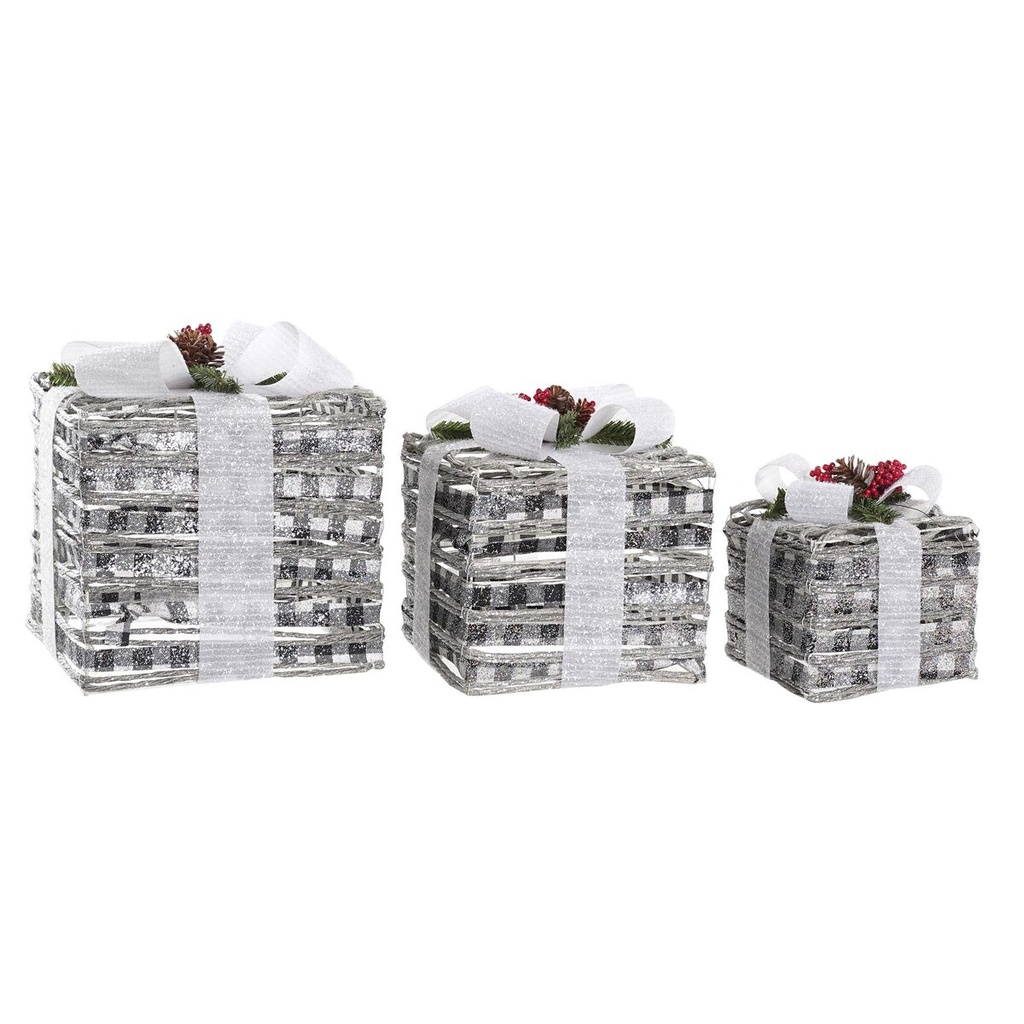 Decoración luminosa DKD Home Decor Blanco Rojo Verde Plateado Nevado LED 25 x 25 x 29 cm (3 Piezas)