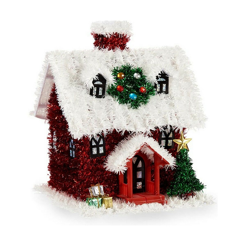 Christmas bauble Krist+ 19CD387 White Red Green House Christmas Tinsel 19 x 24,5 x 19 cm
