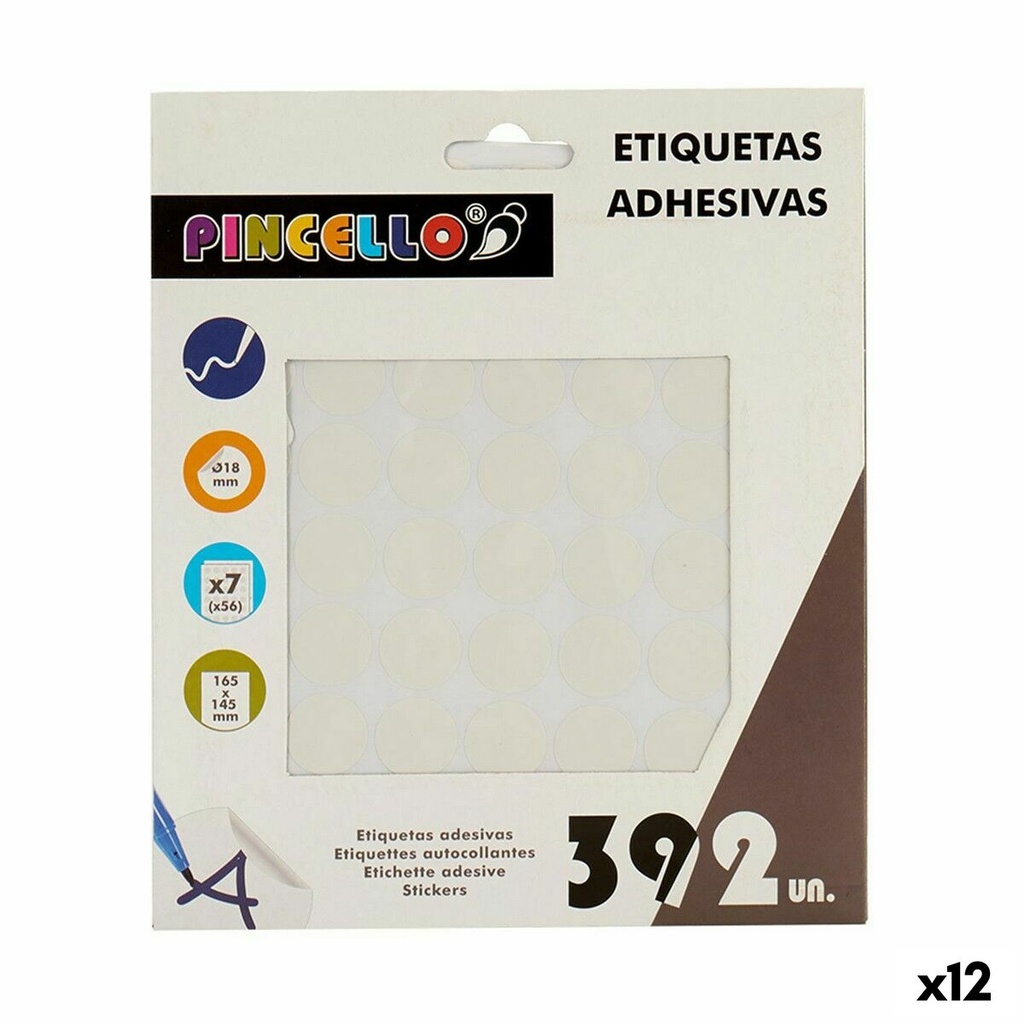 Adhesive labels Pincello 1711075 White Ø 18 mm 17 x 4 x 19,5 cm (12 Units)