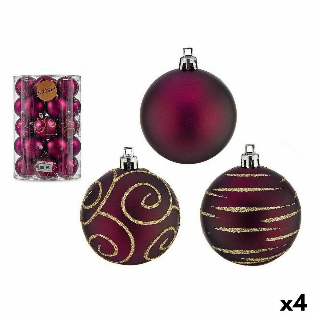 Set de Bolas de Navidad Morado PVC Ø 6 cm (4 Unidades)