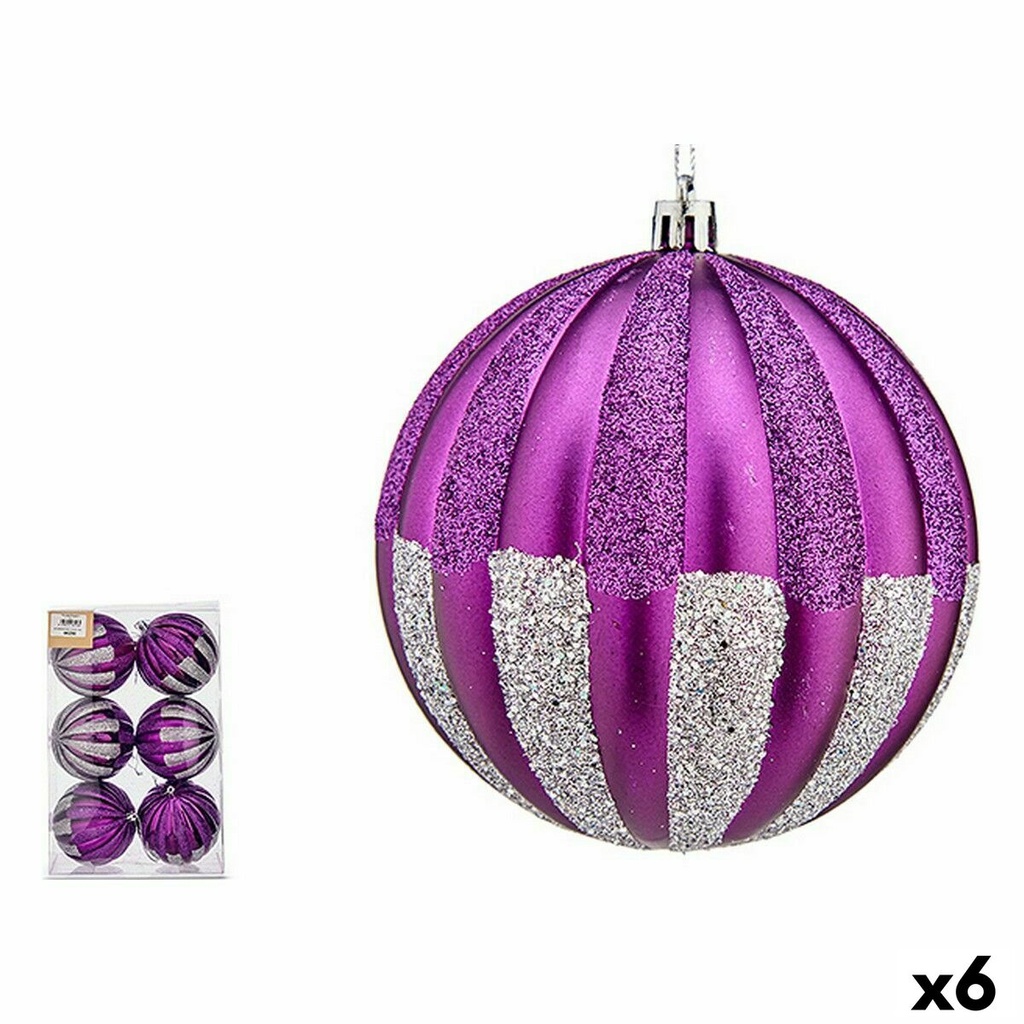 Set de Bolas de Navidad Krist+ 00858 Morado Plateado PVC 10 cm (6 Unidades)