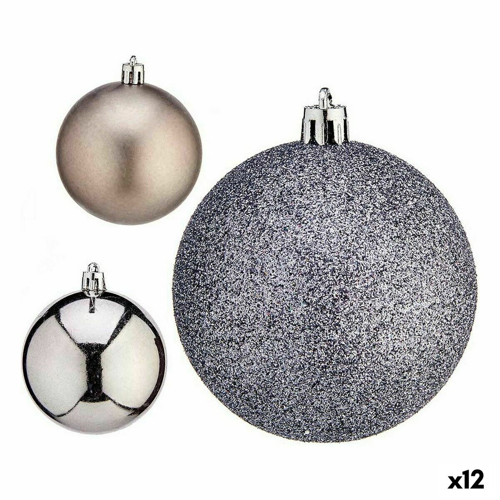 Set de Bolas de Navidad Krist+ 00825 Plateado Plástico Ø 7 cm (12 Unidades)