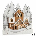 Figura Decorativa Luz Pueblo Blanco Marrón Madera 44 x 43 x 6 cm (4 Unidades)