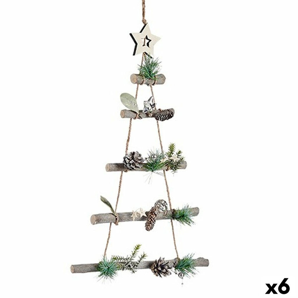 Adorno Navideño Krist+ 95851 Marrón Plateado Madera Plástico Árbol de Navidad 34 x 5 x 65 cm (6 Unidades)