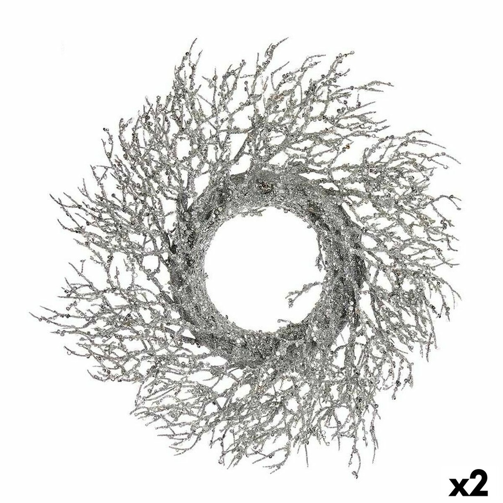 Corona de Navidad Rama Plateado Plástico 50 x 10 x 50 cm (2 Unidades)