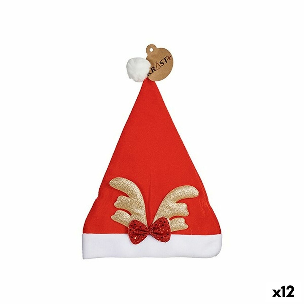 Father Christmas Hat Krist+ K1912233 Red Golden Reindeer 28 x 2 x 39 cm (12 Units)