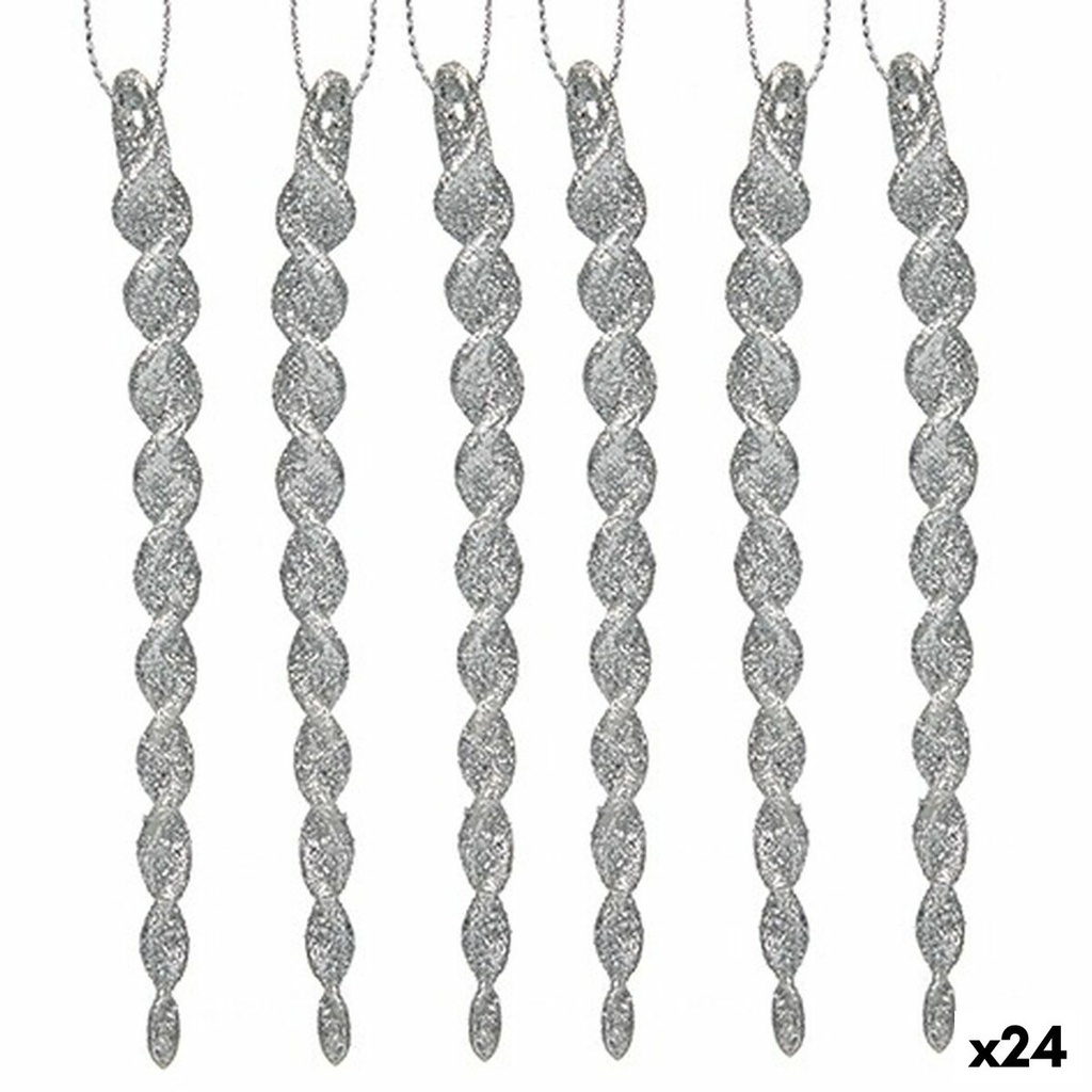 Adorno Navideño Plateado Plástico Purpurina 13,5 x 1 x 5,5 cm (24 Unidades)