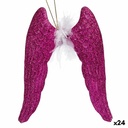 Adorno Navideño Alas de Ángel Fucsia Plástico Purpurina 12,5 x 15 x 2,5 cm (24 Unidades)