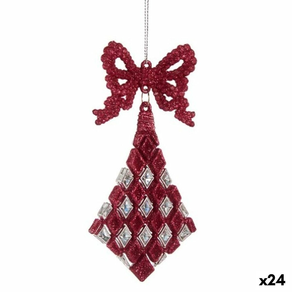 Adorno Navideño Lazo Rombos Fucsia Plástico Purpurina 7,5 x 1 x 15,5 cm (24 Unidades)