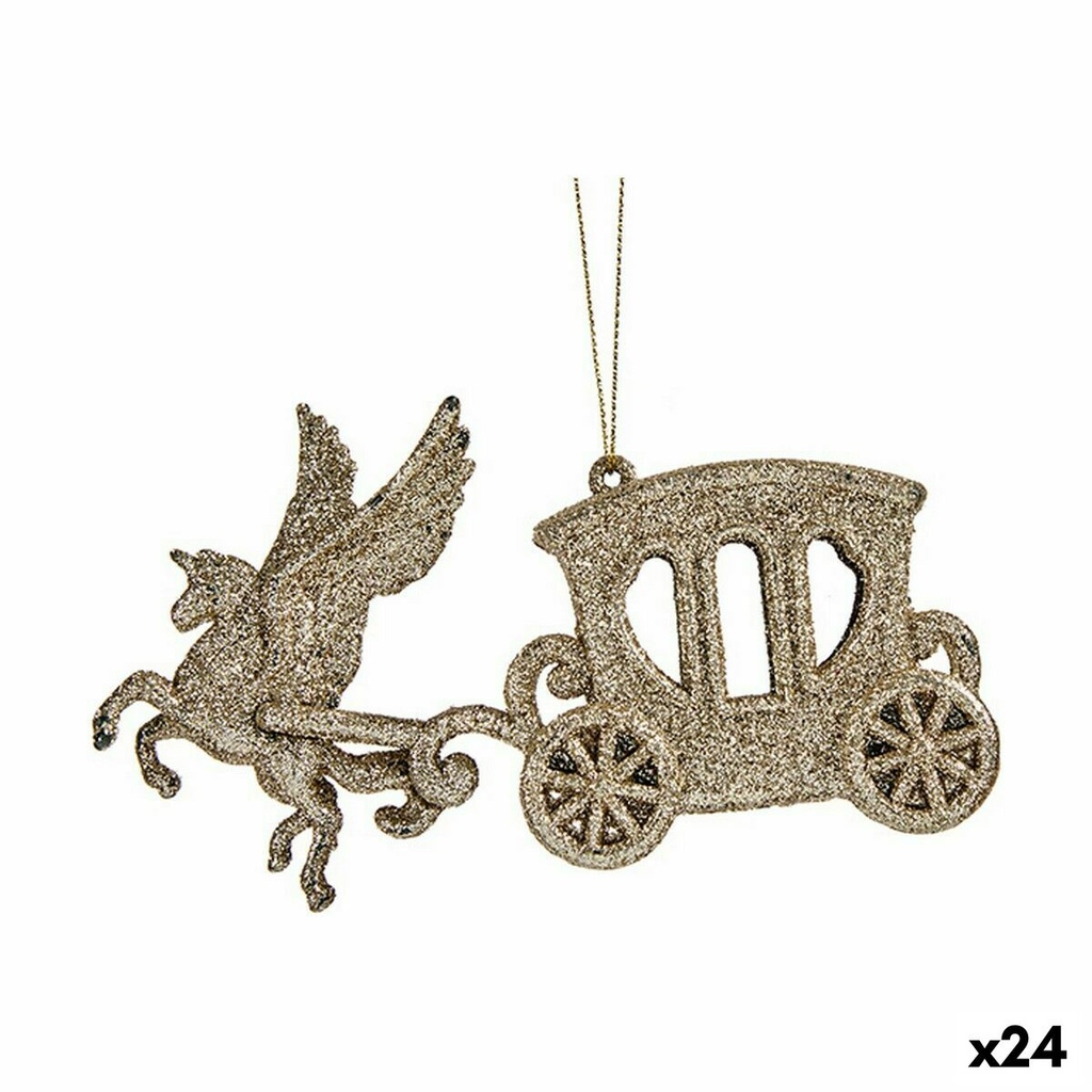 Adorno Navideño Carruaje Mágico Champagne Plástico Purpurina 15 x 8,5 x 4,5 cm (24 Unidades)