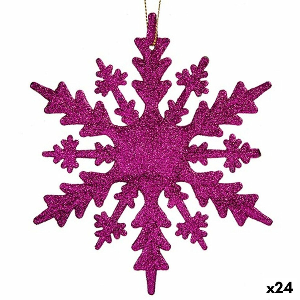 Adorno Navideño Copos de nieve Fucsia Plástico Purpurina 15 x 15 x 0,2 cm (24 Unidades)
