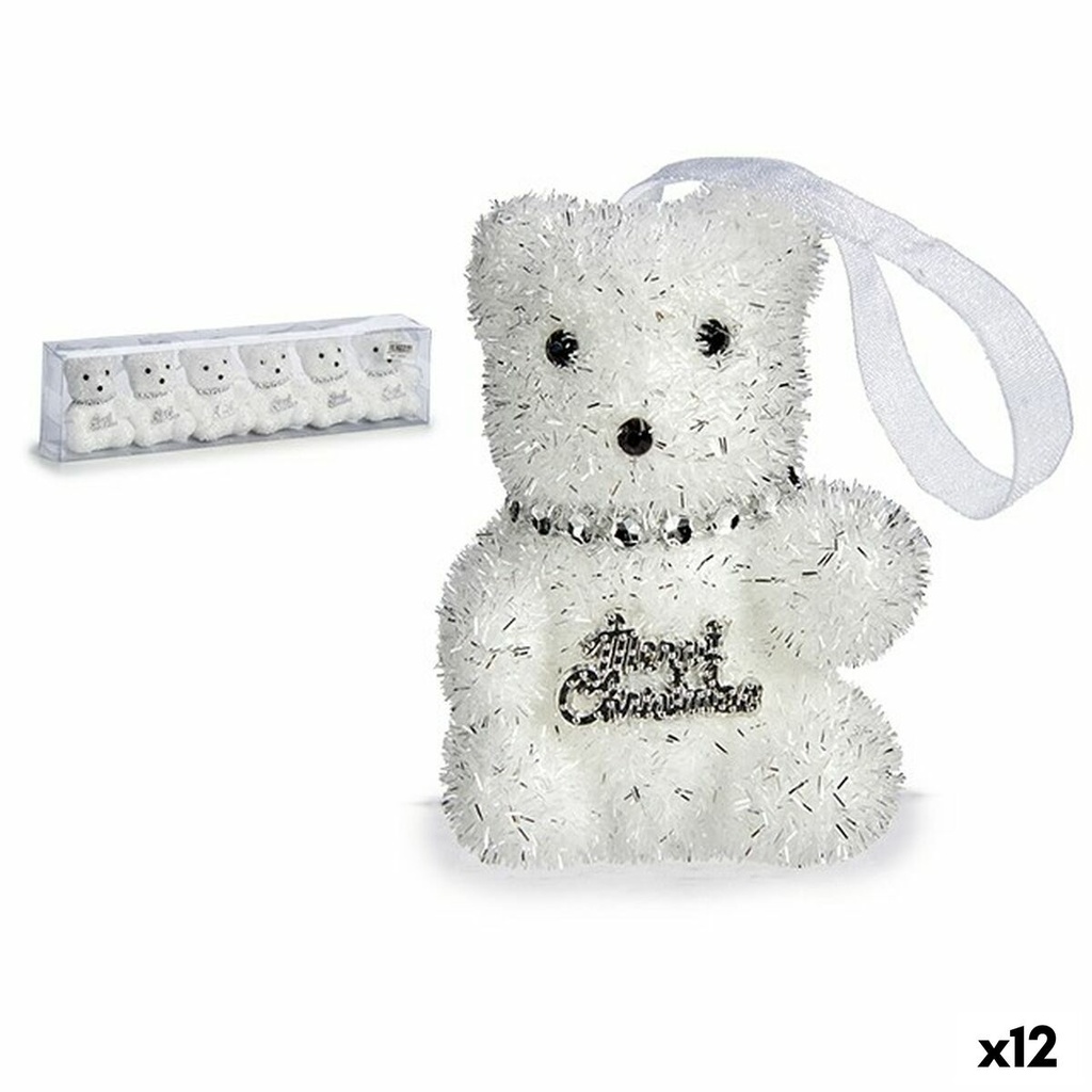 Set Adornos de Navidad Krist+ 00534 Blanco Plateado Oso 5,5 x 7 x 5,5 cm (12 Unidades)