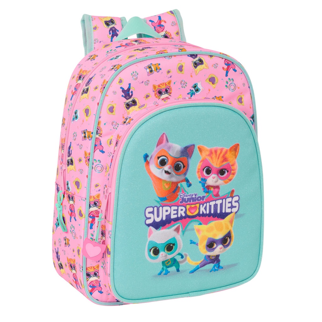 School Bag SuperKitties Pink Turquoise 26 x 34 x 11 cm