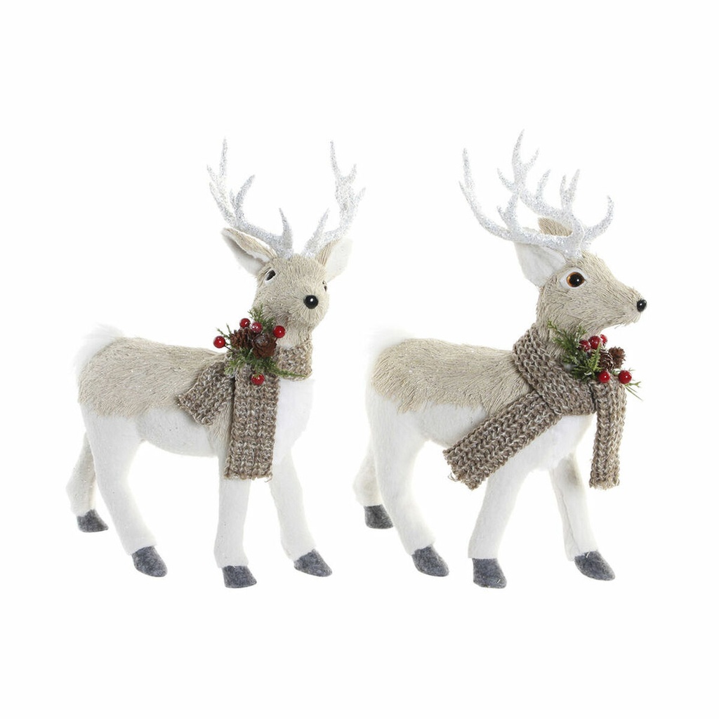 Adorno Navideño DKD Home Decor Beige Poliéster Blanco Poliestireno Reno (9 x 24 x 33 cm)