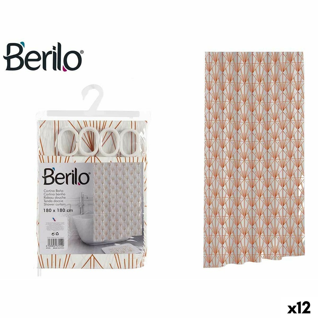 Shower Curtain Berilo Art Nouveau White Bronze Plastic 180 x 180 x 0,008 cm (12 Units)