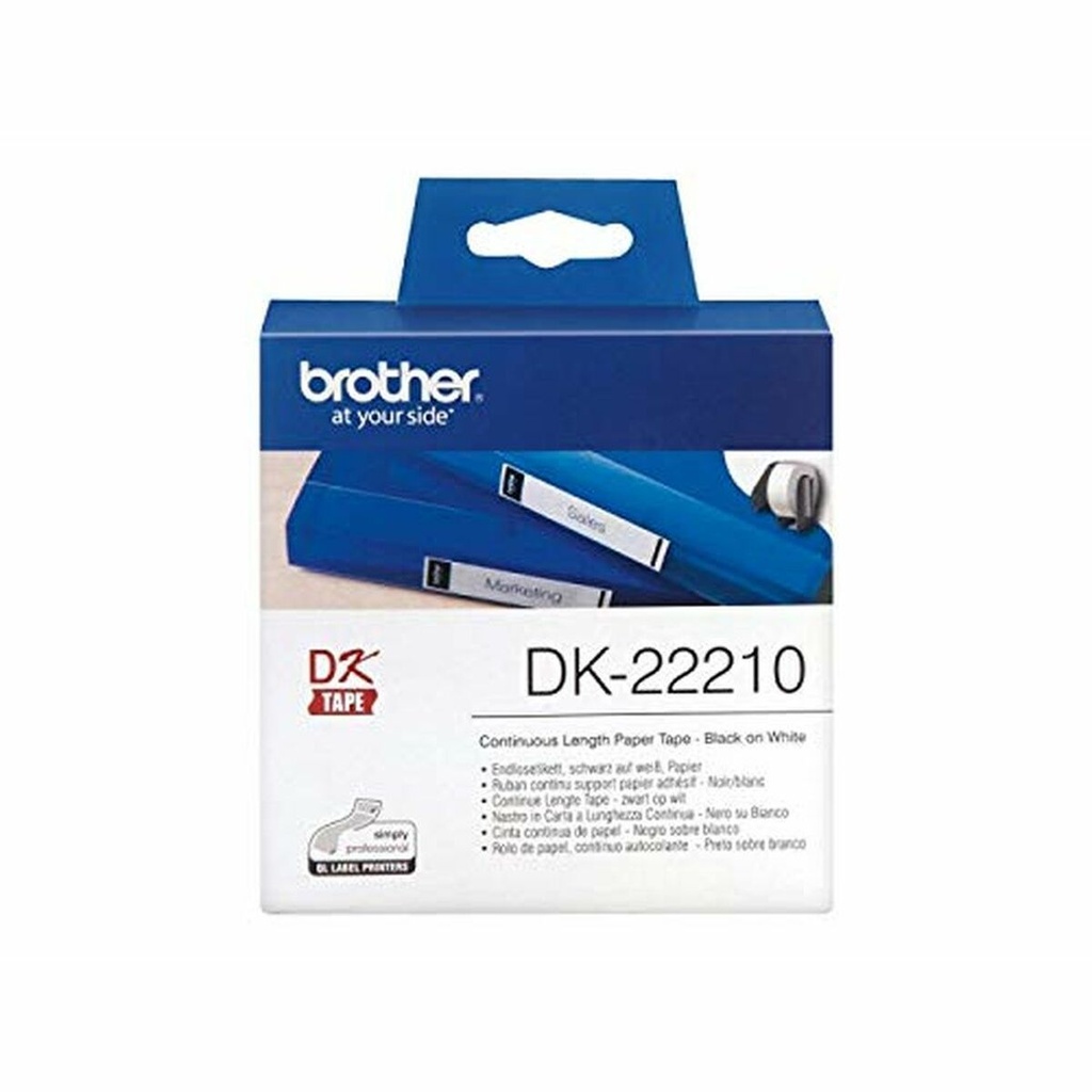 Papel Continuo para Impresoras Brother DK22210 29 x 30,48 mm Blanco Negro 80 g/m² (1 unidad)