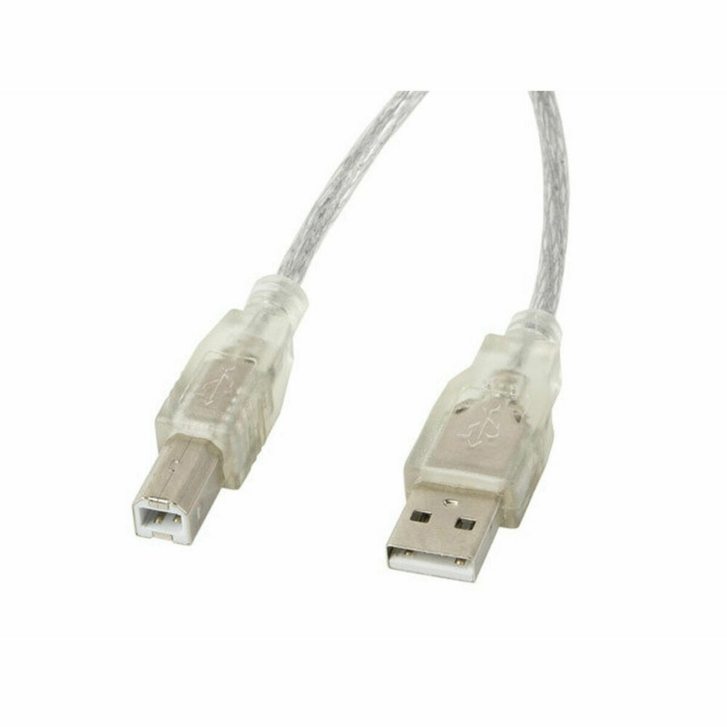 USB A to USB B Cable Lanberg CA-USBA-12CC-0018-TR 1,8 m 480 Mbit/s White Transparent 1,8 m