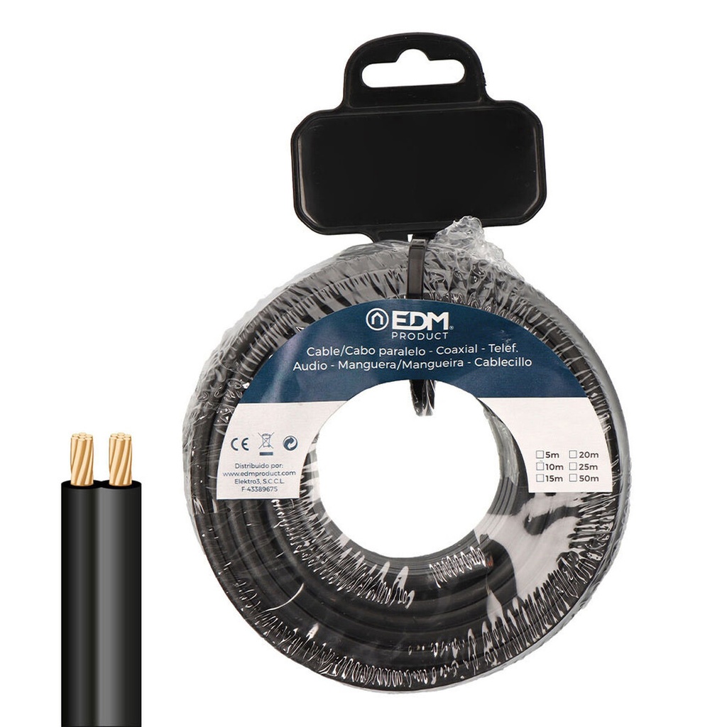 Cable paralelo plano EDM 28711 Negro 5 m 2 x 0,75 mm