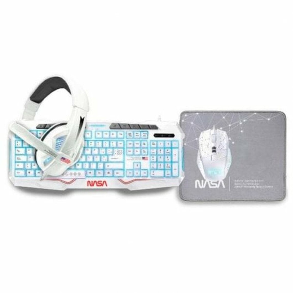 Keyboard and Mouse NASA ANDROMEDA4IN1-W White Multicolour Spanish Qwerty
