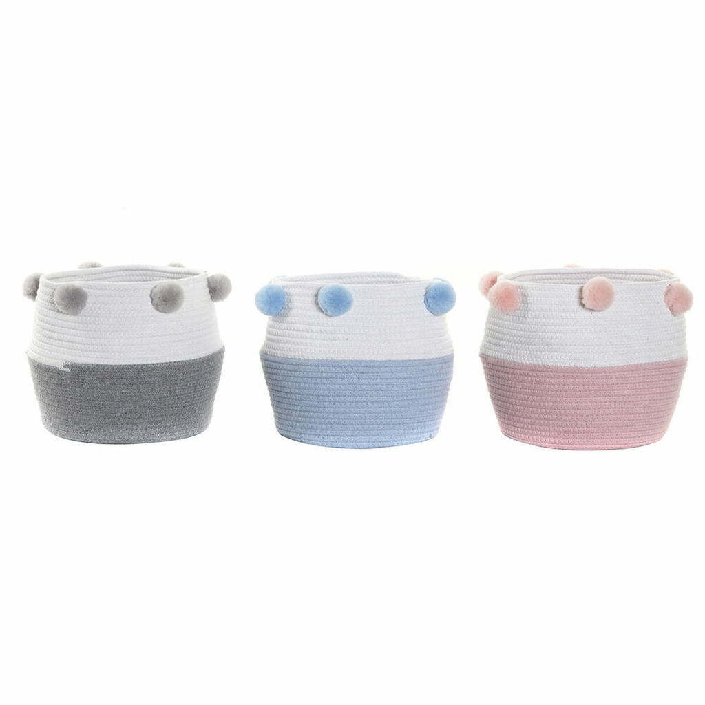 Juego de Cestas DKD Home Decor Pompones 30 x 30 x 26 cm Madera