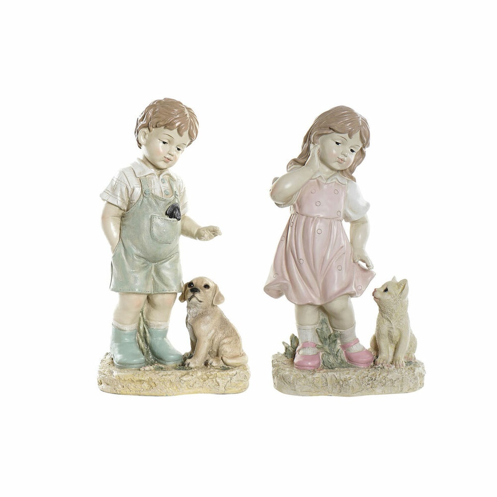 Figura Decorativa DKD Home Decor Azul Rosa Resina Niño (26.5 x 16.5 x 44.5 cm) (2 pcs)