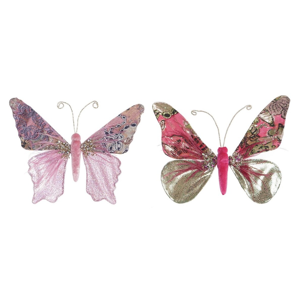 Adorno Navideño DKD Home Decor Poliéster Mariposa (22 x 3 x 18 cm) (2 Unidades)