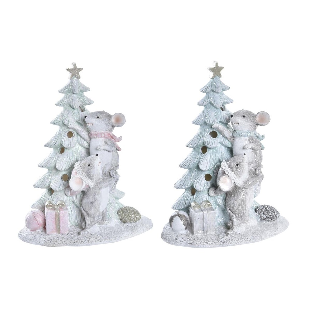 Adorno Navideño DKD Home Decor Ratón Resina (13 x 8,5 x 16 cm) (2 Unidades)