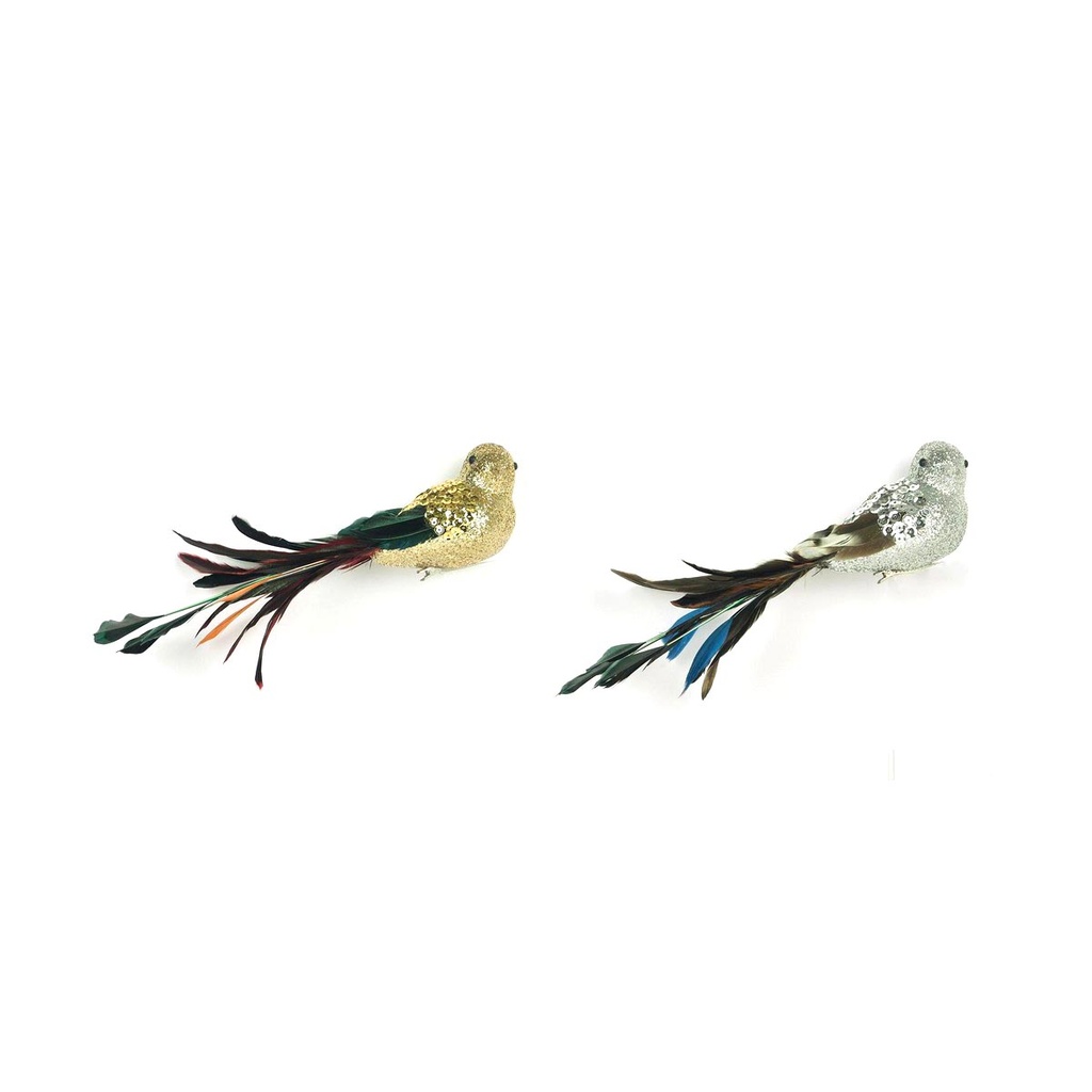 Adorno Navideño DKD Home Decor Poliéster Pájaro Lentejuelas (26 x 5 x 7 cm) (2 Unidades)